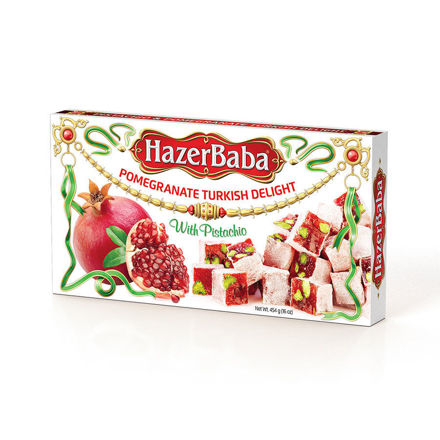 Picture of HAZERBABA Pomegranate Turkish Delight w/ Pistachios 454g