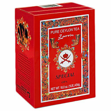 Zarrin Pure Ceylon special OPA tea in a 1lb loose leaf package. Pure Ceylon black tea is rich in flavonoid antioxidant goodness. This is a source of well-being and naturalness. Enjoy the light, delicious and natural taste with this tea leaves and make your day as fresh as you can. Antioxidants are the main body purifiers in nature. Live naturally and enjoy your life with great pleasure with the help of this tea. This is OPA grade tea, which means Orange Pekoe A. The tea does not have orange flavor. Orange Pekoe A is a tea grade which stands for bold, long leaf tea which ranges from tightly wound to almost open. Contains caffeine. Net Weight: 454 grams