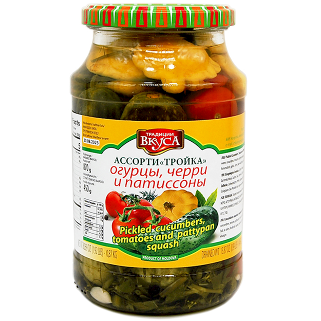 Picture of TROYKA PRESERVED CUCUMBERS, PATTYPANS & CHERR. TOMATOES 900G