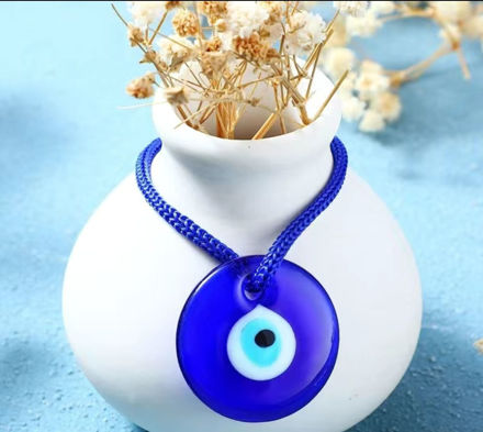 Round Blue Evil Eye Bead Pendant Craft Glass Beads resmi